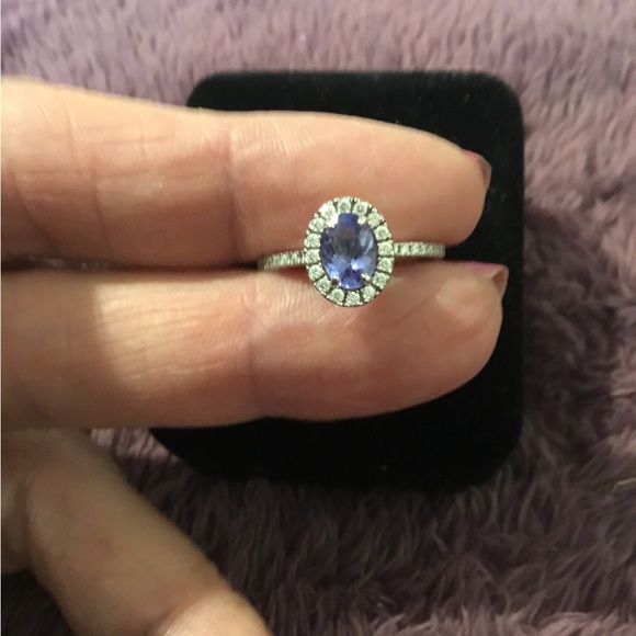 NWOT Vintage Solid 10K White Gold Tanzanite & Diamond Ring - Picture 3 of 14